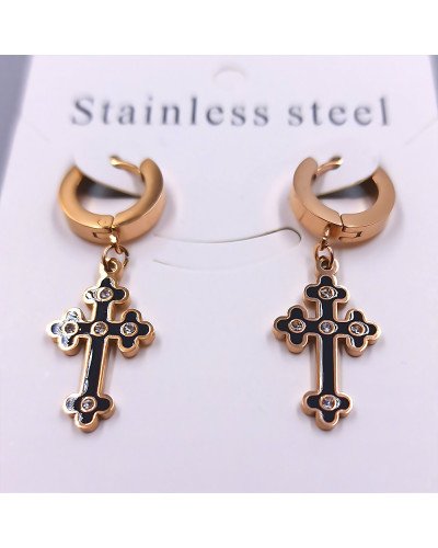 Сережки Stainless Steel з чорною емаллю та цирконами. Сталь. Позолота ЧВ. Довжина: 37 мм. Ширина: 13 мм.