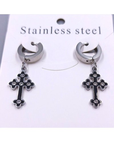 Сережки Stainless Steel з чорною емаллю та цирконами. Сталь. Родій. Довжина: 37 мм. Ширина: 13 мм.
