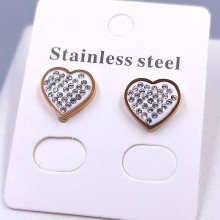 Сережки-гвоздики Stainless Steel з білою емаллю та цирконами. Сталь. Позолота ЧВ. Довжина: 11 мм. Ширина: 12 мм.