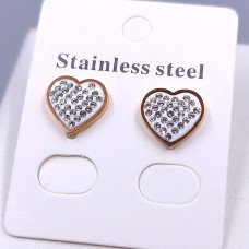 Сережки-гвоздики Stainless Steel з білою емаллю та цирконами. Сталь. Позолота ЧВ. Довжина: 11 мм. Ширина: 12 мм.