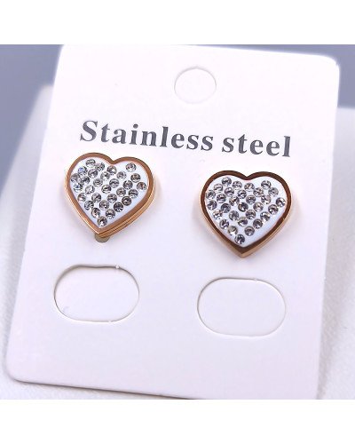 Сережки-гвоздики Stainless Steel з білою емаллю та цирконами. Сталь. Позолота ЧВ. Довжина: 11 мм. Ширина: 12 мм.