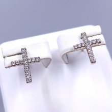 Сережки-гвоздики XР із білими цирконами. Родій. Довжина: 12 мм. Ширина: 10 мм.
