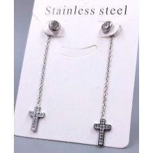 Сережки-гвоздики Stainless Steel з білою емаллю та цирконами. Сталь. Родій. Довжина: 62 мм. Ширина: 8 мм.