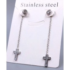 Сережки-гвоздики Stainless Steel з білою емаллю та цирконами. Сталь. Родій. Довжина: 62 мм. Ширина: 8 мм.