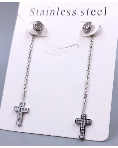 Сережки-гвоздики Stainless Steel з білою емаллю та цирконами. Сталь. Родій. Довжина: 62 мм. Ширина: 8 мм.