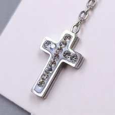 Сережки-гвоздики Stainless Steel з білою емаллю та цирконами. Сталь. Родій. Довжина: 62 мм. Ширина: 8 мм.