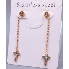 Сережки-гвоздики Stainless Steel з білою емаллю та цирконами. Сталь. Позолота ЧВ. Довжина: 62 мм. Ширина: 8 мм.