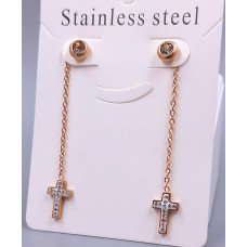 Сережки-гвоздики Stainless Steel з білою емаллю та цирконами. Сталь. Позолота ЧВ. Довжина: 62 мм. Ширина: 8 мм.