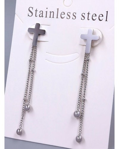 Сережки-гвоздики Stainless Steel. Сталь. Родій. Довжина: 55 мм. Ширина: 10 мм.