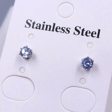 Сережки-гвоздики Stainless Steel. Сталь. Родій. Камені: білий циркон. Діаметр: 4 мм (в упаковці 12 шт)