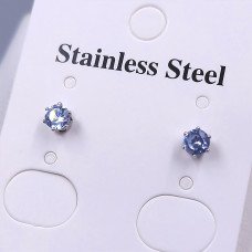 Сережки-гвоздики Stainless Steel. Сталь. Родій. Камені: білий циркон. Діаметр: 4 мм (в упаковці 12 шт)