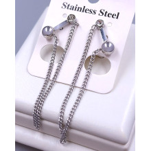 Сережки-гвоздики Stainless Steel з цирконом. Сталь. Родій. Довжина: 56 мм. Ширина: 17 мм.
