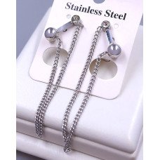 Сережки-гвоздики Stainless Steel з цирконом. Сталь. Родій. Довжина: 56 мм. Ширина: 17 мм.