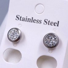 Сережки-гвоздики Stainless Steel з білою емаллю та цирконом. Сталь. Родій. Діаметр: 9 мм