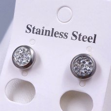 Сережки-гвоздики Stainless Steel з білою емаллю та цирконом. Сталь. Родій. Діаметр: 9 мм