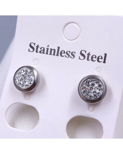 Сережки-гвоздики Stainless Steel з білою емаллю та цирконом. Сталь. Родій. Діаметр: 9 мм