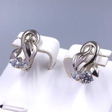 Серьги ХР. Родий. Камені: білий циркон. Довжина: 16 мм. Ширина: 10 мм.
