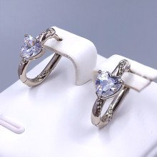 Серьги ХР. Родий. Камені: білий циркон. Довжина: 16 мм. Ширина: 7 мм.