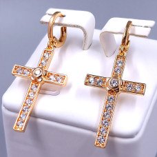 Сережки-хрестики XР. Позолота 18К. Камені: білий циркон. Довжина: 41 мм. Ширина: 18 мм.