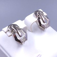 Серьги ХР. Родий. Камені: білий циркон. Довжина: 16 мм. Ширина: 10 мм.
