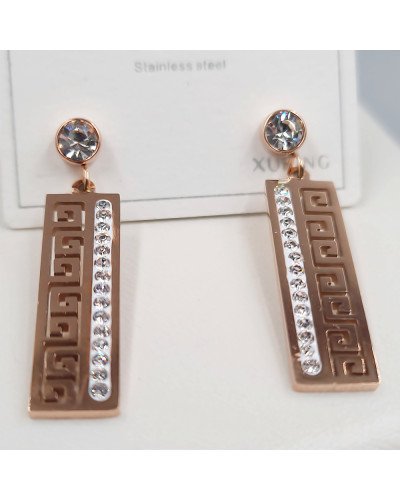 Сережки-гвоздики Stainless Steel. Сталь. Позолота ЧВ. Камені: білий циркон та емаль. Довжина: 33 мм. Ширина: 8 мм.
