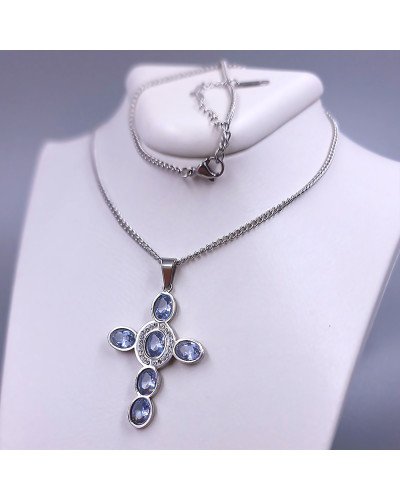 Ланцюжок із хрестиком Stainless Steel. Сталь. Родій. Довжина: 45-50 см Довжина/ширина хрестика: 46/27 мм