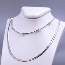 Подвійний ланцюжок Stainless Steel. Сталь. Родій. Довжина основного ланцюжка: 37.5-42.5 см