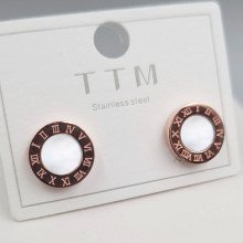 Сережки-гвоздики Stainless Steel з білою емаллю. Сталь. Позолота ЧВ. Діаметр: 10 мм