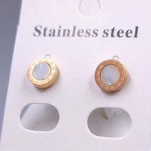 Сережки-гвоздики Stainless Steel з білою емаллю. Сталь. Позолота ЧВ. Діаметр: 8 мм