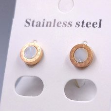 Сережки-гвоздики Stainless Steel з білою емаллю. Сталь. Позолота ЧВ. Діаметр: 8 мм