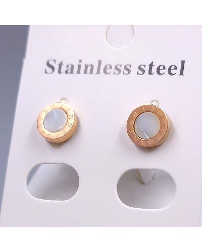 Сережки-гвоздики Stainless Steel з білою емаллю. Сталь. Позолота ЧВ. Діаметр: 8 мм