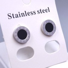 Сережки-гвоздики Stainless Steel із чорною емаллю. Сталь. Родій. Діаметр: 10 мм