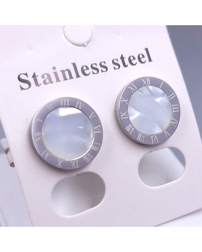 Сережки-гвоздики Stainless Steel з білою емаллю. Сталь. Родій. Діаметр: 14 мм
