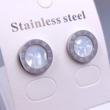 Сережки-гвоздики Stainless Steel з білою емаллю. Сталь. Родій. Діаметр: 12 мм