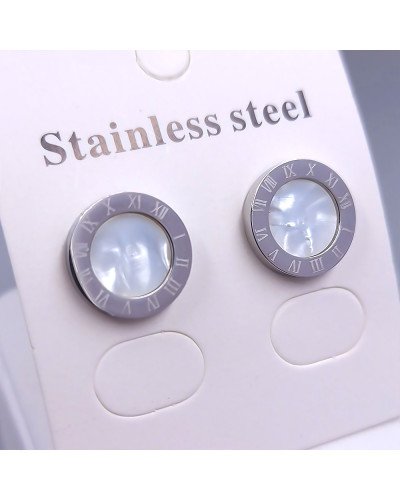 Сережки-гвоздики Stainless Steel з білою емаллю. Сталь. Родій. Діаметр: 12 мм