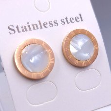 Сережки-гвоздики Stainless Steel з білою емаллю. Сталь. Позолота ЧВ. Діаметр: 14 мм