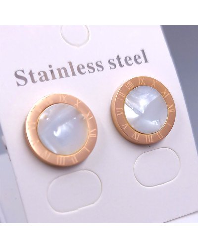 Сережки-гвоздики Stainless Steel з білою емаллю. Сталь. Позолота ЧВ. Діаметр: 14 мм