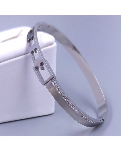 Жорсткий браслет Stainless Steel. Сталь. Родій. Діаметр: 66 мм Ширина: 6 мм