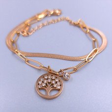 Подвійний браслет Stainless Steel. Сталь. Позолота ЧВ. Камені: білий циркон. Довжина: 15-20 см