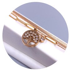 Подвійний браслет Stainless Steel. Сталь. Позолота ЧВ. Камені: білий циркон. Довжина: 15-20 см