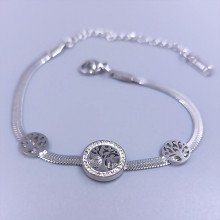 Браслет Stainless Steel. Сталь. Родій. Камені: білий циркон та біла емаль. Довжина: 16-21 см