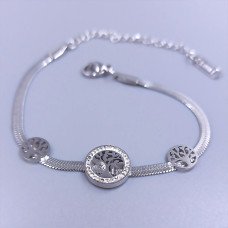 Браслет Stainless Steel. Сталь. Родій. Камені: білий циркон та біла емаль. Довжина: 16-21 см