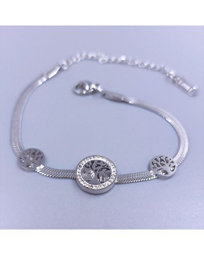 Браслет Stainless Steel. Сталь. Родій. Камені: білий циркон та біла емаль. Довжина: 16-21 см