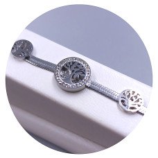 Браслет Stainless Steel. Сталь. Родій. Камені: білий циркон та біла емаль. Довжина: 16-21 см