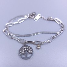 Подвійний браслет Stainless Steel. Сталь. Родій. Камені: білий циркон. Довжина: 16-21 см