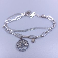 Подвійний браслет Stainless Steel. Сталь. Родій. Камені: білий циркон. Довжина: 16-21 см