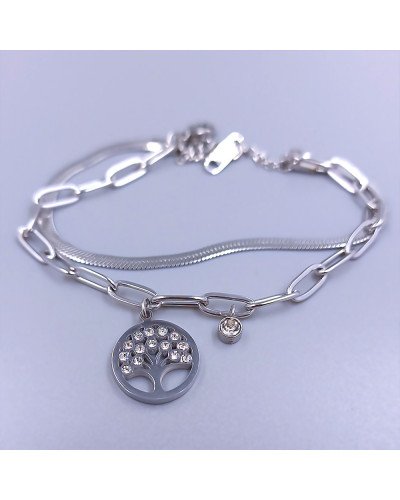 Подвійний браслет Stainless Steel. Сталь. Родій. Камені: білий циркон. Довжина: 16-21 см