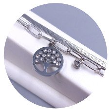 Подвійний браслет Stainless Steel. Сталь. Родій. Камені: білий циркон. Довжина: 16-21 см