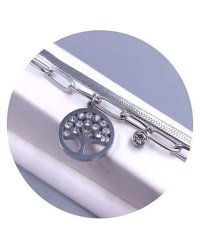 Подвійний браслет Stainless Steel. Сталь. Родій. Камені: білий циркон. Довжина: 16-21 см