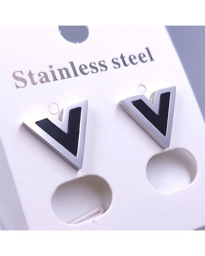 Сережки-гвоздики Stainless Steel із чорною емаллю. Сталь. Родій. Довжина: 11 мм. Ширина: 12 мм.